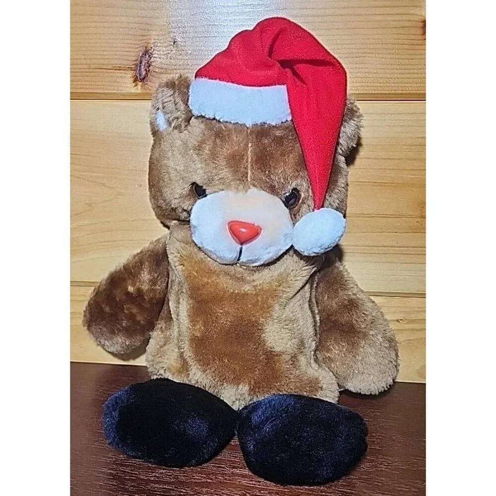 1988 Fairview Brown Santa Hat Plush Teddy Bear Christmas Stocking Pouch Vintage